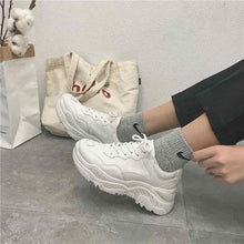 Load image into Gallery viewer, White Women Mid Top Chunky Sneaker With Lace
